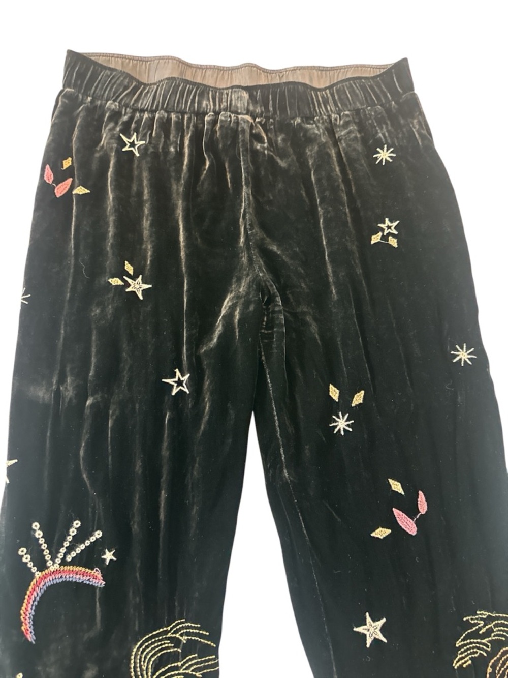 Johnny Was Victoria Velvet Silk Embroidered Joggers in Black - Picture 7 of 9